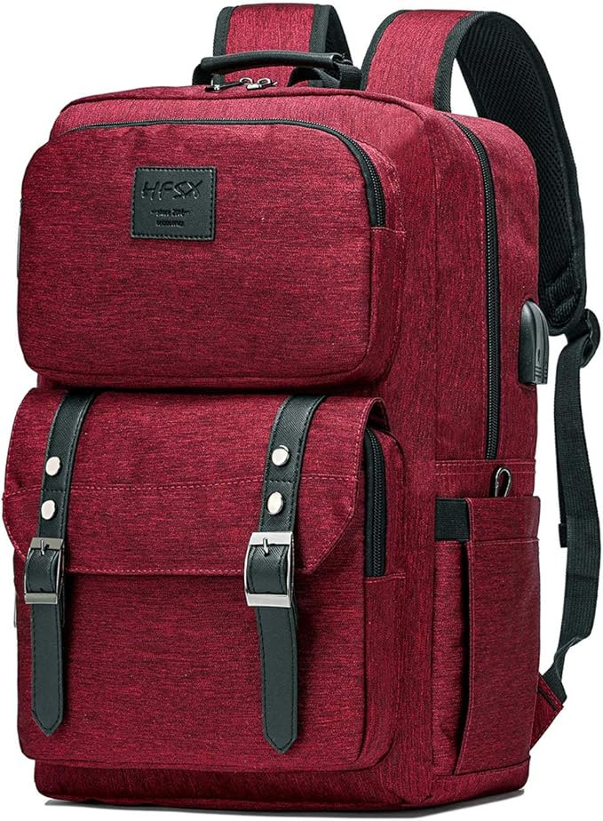 HFSX Laptop Backpack Women Men College Backpacks Bookbag Vintage Backpack Book Bag Fashion Back Pack Anti Theft Travel Backpacks with Charging Port fit 15.6 Inch Laptop Red