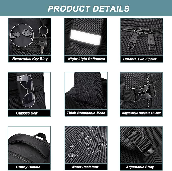 LIWAG Laptop Backpack, Black, 55L Capacity, TSA Friendly, USB Charging Port, Anti-Theft, Night Light Reflective, Comfy & Durable, Suitable for Travel