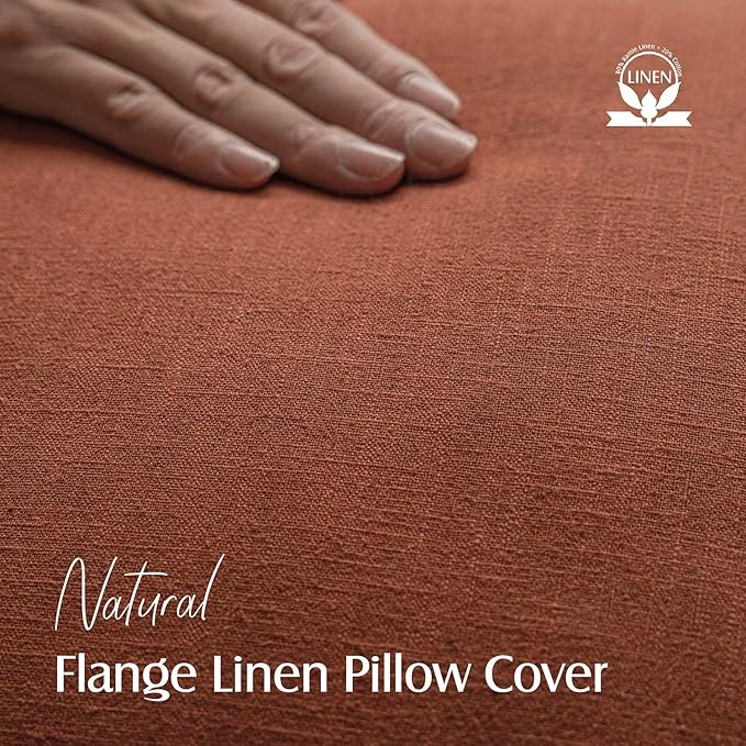 Foindtower Pack of 2, Decorative Linen Soild Throw Pillow Covers Soft Accent Cushion Case Farmhouse Neutral Pillowcase for Chair Couch Sofa Bedroom Living Room Home Decor 26 x 26 Inch Fall Rust Orange