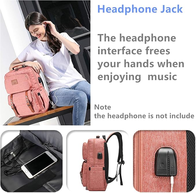 HFSX Laptop Backpack Women Men College Backpacks Bookbag Vintage Backpack Book Bag Fashion Back Pack Anti Theft Travel Backpacks with Charging Port fit 15.6 Inch Laptop Pink