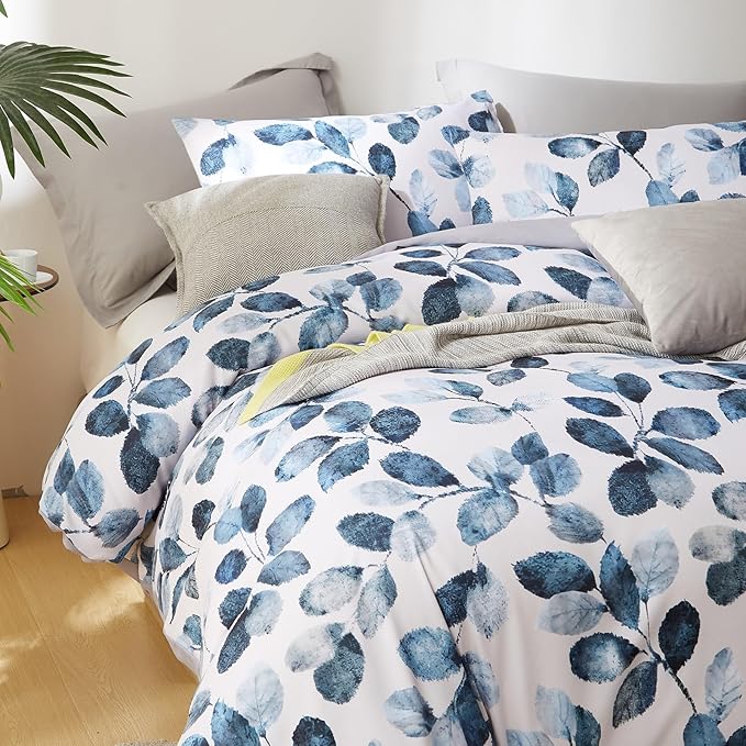 Cupocupa Duvet Cover Queen Size Set Boho Floral Pattern Queen Duvet Cover Set for Queen Size Bed Vintage Soft Bedding Leaf Print Duvet Cover with Pillowcases