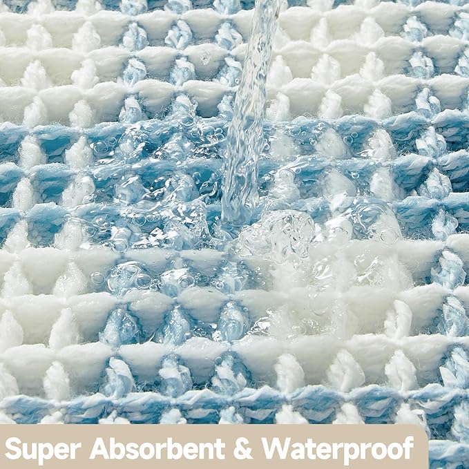 Waffle Runner Rug Bathroom, Long Boho Bathroom Rugs Non Slip Washable Absorbent Checkered Bathroom Mat Quick Dry Cute Bath Mat, 72"x24" Blue and White