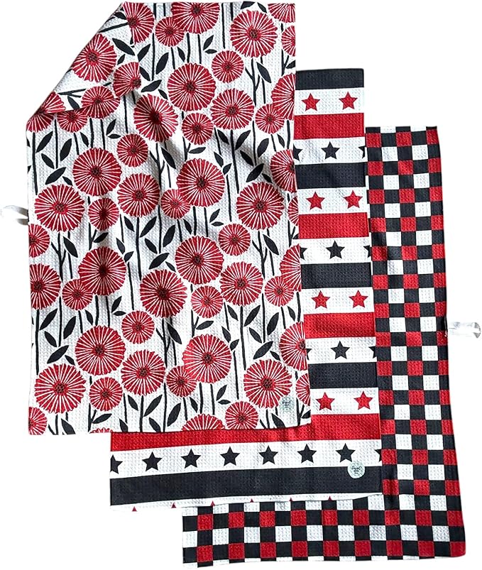 || 3 Pack|| Double Sided Dish Towels || Waffle Weave Microfiber || Tea Towels || Highly Absorbent || Hanging Loop || Dish Cloths || Modern || Designer Prints (July 4th)