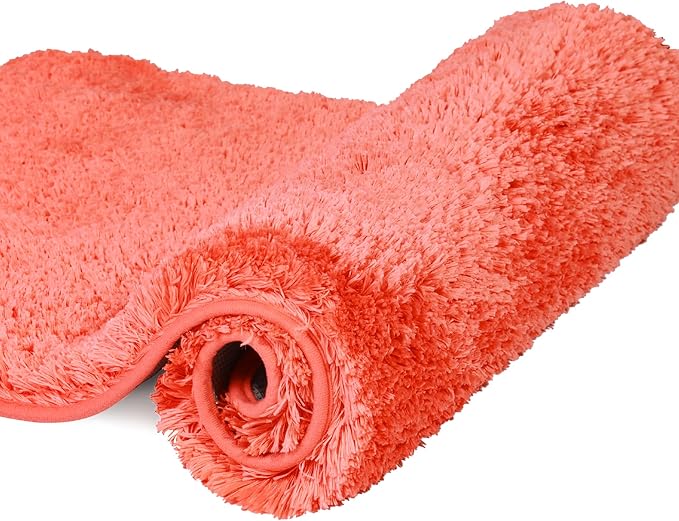 Walensee Bathroom Rug Non Slip Bath Mat (16 x 24, Iiving Coral) Water Absorbent Soft Microfiber Shaggy Bathroom Mat Machine Washable Bath Rug Thick Plush Rugs for Shower