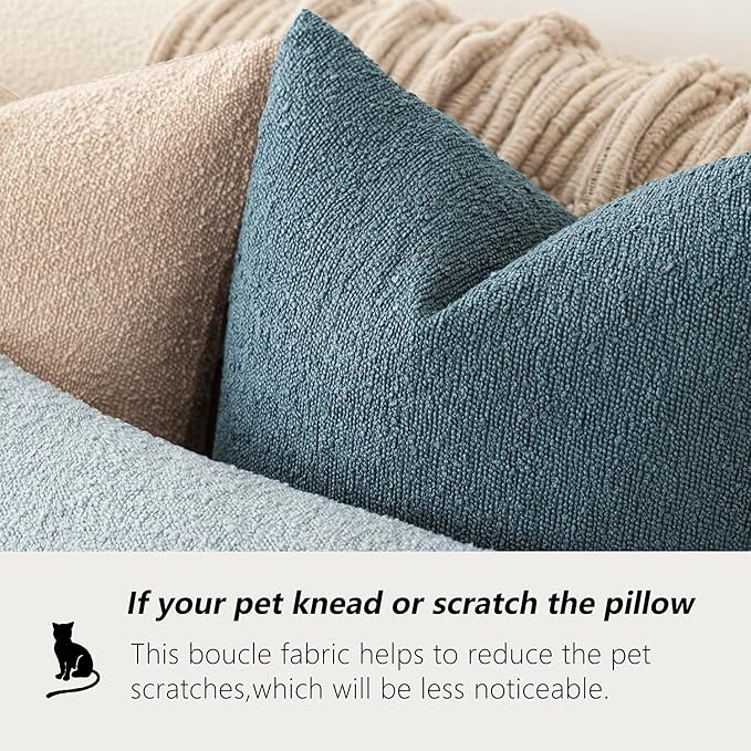 Foindtower Pack of 2, Decorative Textured Boucle Throw Pillow Covers Accent Solid Pillow Cases Soft Cozy Couch Cushion Case for Chair Sofa Bedroom Living Room Home Decor 16x16 Inch Misty Blue