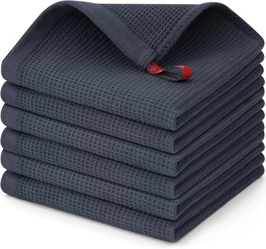 Homaxy 100% Cotton Waffle Weave Dish Cloths - 6 Pack Soft and Absorbent Dish Towels - 12 x 12 Inches Quick Dry Dish Rags - Dark Grey