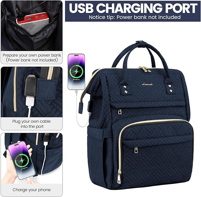 LOVEVOOK Laptop Backpack for Women,15.6 Inch Professional Womens Travel Backpack Purse Computer Laptop Bag Nurse Teacher Backpack,Waterproof Work Bags Carry on Back Pack with USB Port,Dark Blue Plait
