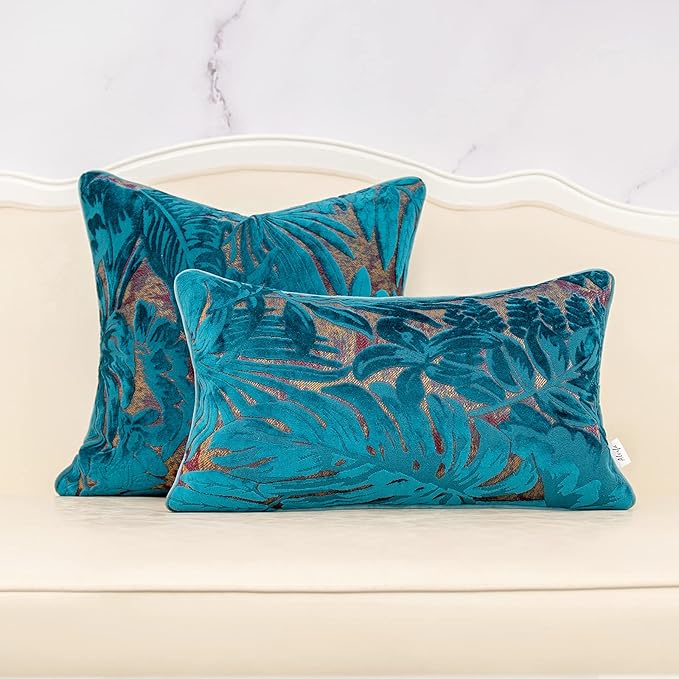 Alerfa 20 x 20 Inch Light Blue Square Maple Leaf Pillow Embroidery Cut Velvet Cushion Case Luxury Modern Lumbar Throw Pillow Cover Decorative Pillow for Couch Sofa Living Room Bedroom Car
