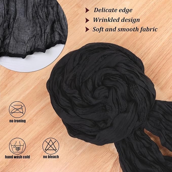 13.3FT Cheesecloth Table Runner Cheese Cloth Black Boho Table Runner Rustic Gauze Wedding Dining Table Decorations for Baby Shower Event Holiday Birthday Party Decorations