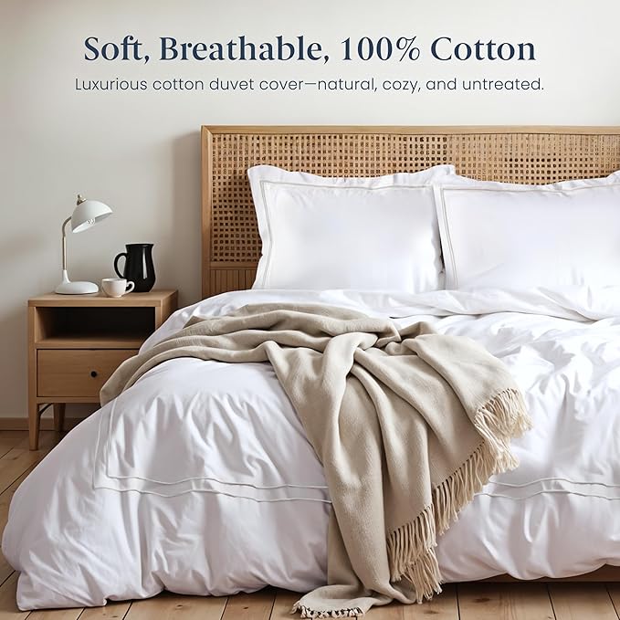 Ella Jayne California King Duvet Cover (3 Pieces), 100% Cotton Percale, King/Cali King, Breathable & Lightweight Cal King Duvet Cover (1 Piece) 106 x 90 Inches with 2 Pillow Shams (White Design)