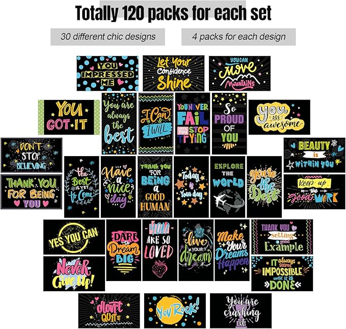 Outus 120 Pcs Motivational Encouragement Quote Cards - Inspirational Kindness Appreciation Gratitude Business Mini Notes, 30 Styles, 3.5 x 2 Inch (Dark Style)
