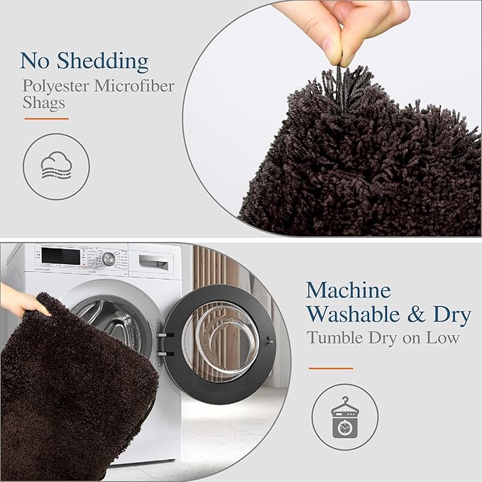 Walensee Large Bathroom Rug (24 x 36, Brown) Extra Soft and Absorbent Shaggy Bath Mat Machine Washable Microfiber Non Slip Luxury Floor Mat