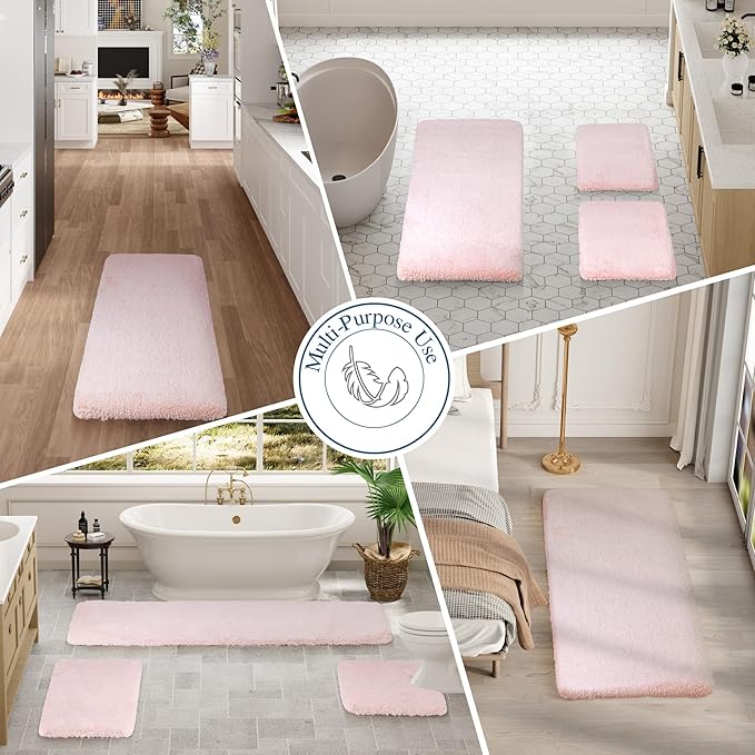 Walensee Bathroom Rug Non Slip Bath Mat (16 x 24, Blush) Water Absorbent Soft Microfiber Shaggy Machine Washable Bath Rug for Bathroom Thick Plush Rugs for Shower