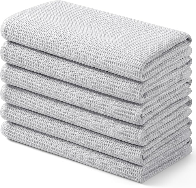 Homaxy 100% Cotton Waffle Weave Kitchen Towels - 6 Pack Soft and Absorbent Dish Towels - 16 x 26 Inches Quick Dry Hand Towels - Light Grey