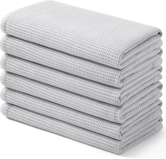 Homaxy 100% Cotton Waffle Weave Kitchen Towels - 6 Pack Soft and Absorbent Dish Towels - 16 x 26 Inches Quick Dry Hand Towels - Light Grey