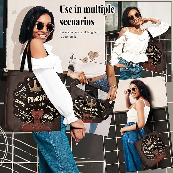 African American Black Women Tote Bag Black Girl Magic Shoulder Handbag For Work Travel Beach Shopping