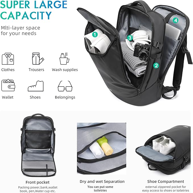 Travel Backpack for Men, Fits 17.3 inch Laptop Daypack, Water resistant Business Casual Carry on Backpacks Flight approved for Women & Men