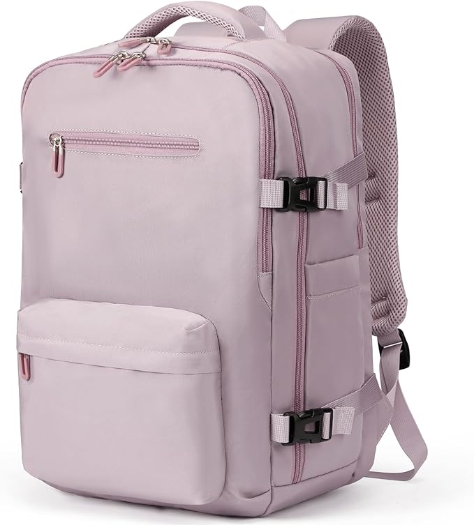 SHRRADOO Travel Laptops Backpack for Women Men, Casual Work Bag 17inch High School College Backpack Airline Approved Backpack for Hiking Business (Pink khaki)