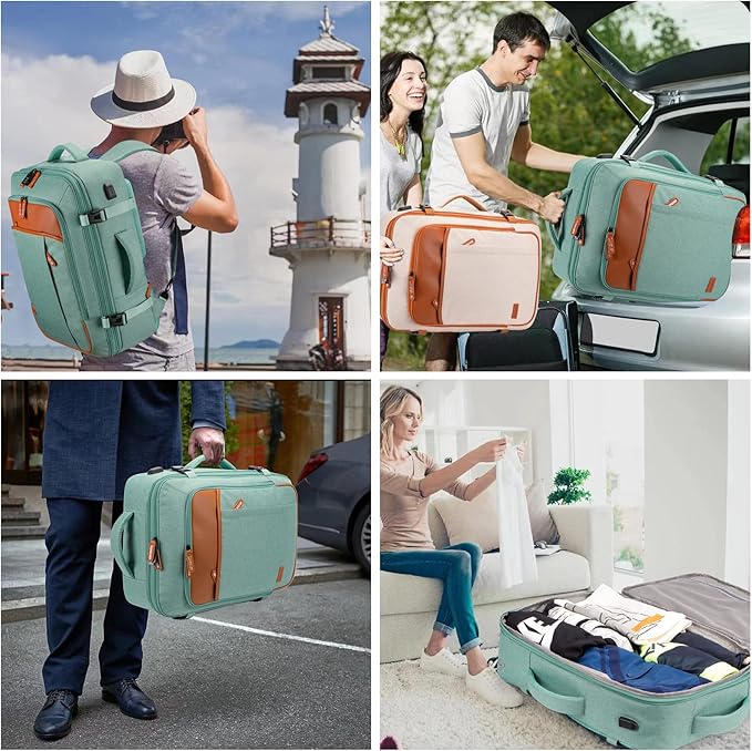 Carry on Travel Backpacks, Extra Large 40L Flight Approved Bag for Men & Women,Expandable Suitcase Backpack With 4 Packing Cubes,Water Resistant Luggage Daypack Business Weekender Bag,Green