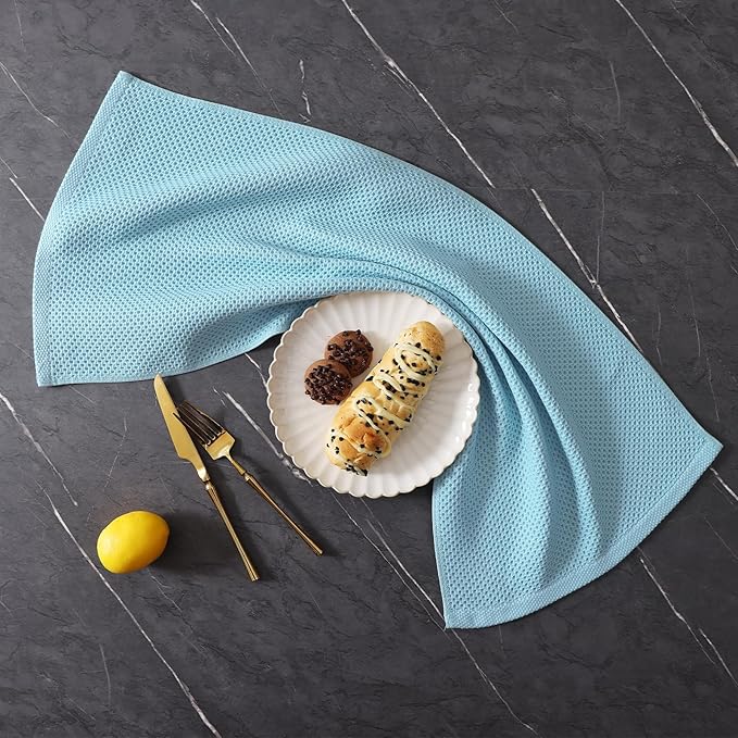 Homaxy 100% Cotton Kitchen Towels and Dishcloths Set, 12 x 12 Inches and 13 x 28 Inches, Set of 12 Bulk Kitchen Towels Set, Ultra Soft Absorbent Dish Cloths for Washing Dishes, Sky Blue