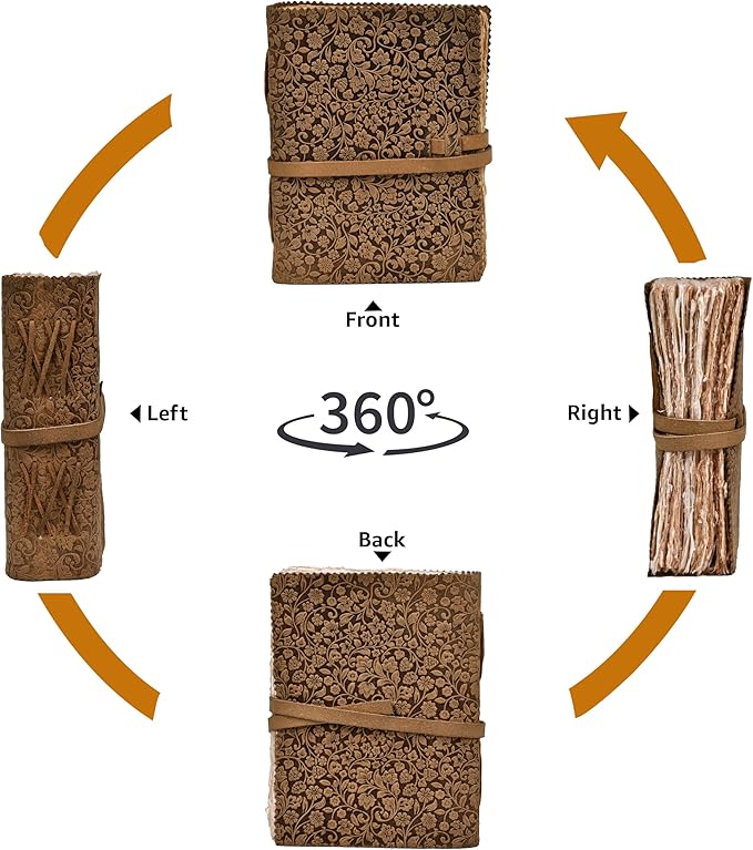 LEATHER VILLAGE Leather Bound Floral Embossed Journal for Women Men - 200 Pages, 13X8 Inches, Cappuccino Brown - Book of Shadows, Vintage Blank Paper Travel Diary, Notebook for Writing, Sketchbook