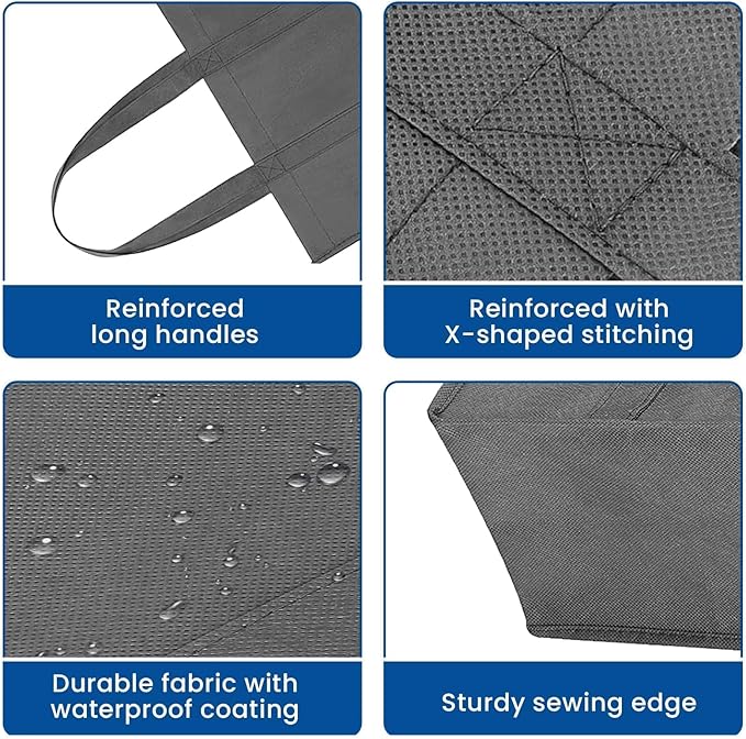 WISELIFE Reusable Grocery Shopping Bags 10 Pack Large Foldable Tote Bags Bulk, Long Handle for Shopping Groceries Clothes (Dark Grey & Black)