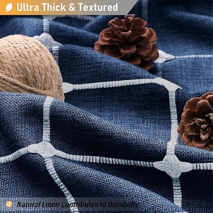 BTTN 60 Inch Stall Shower Curtain - Boho Farmhouse Linen Thick Fabric Cloth Shower Curtain Set with 10 Plastic Hooks, Narrow Bohemian Country Decorative Shower Curtain for Bathroom - 60x72 - Navy Blue