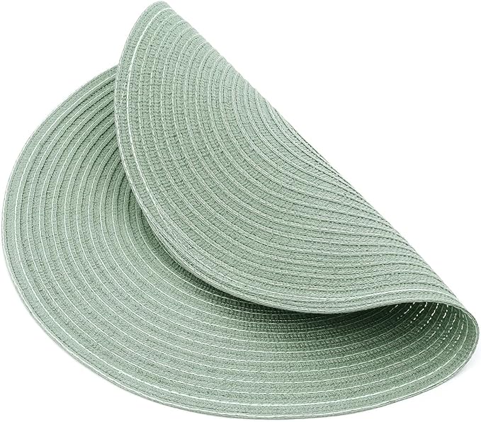 SHACOS Round Placemats Set of 6 Washable 15 inch Round Table Mats Cotton Polyester Woven Braided Place Mats for Dining Table, Sage Green