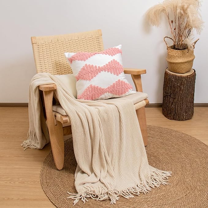 lifein 18x18 Pillow Covers-Throw Pillow Cover,Tufted Boho Jacquard Pillow Covers,Farmhouse Decorative Pillow Cover,Pillow Cases for Gift,Couch,Sofa,Bed,Chair,Living Room,Home Decor(18x18inch)