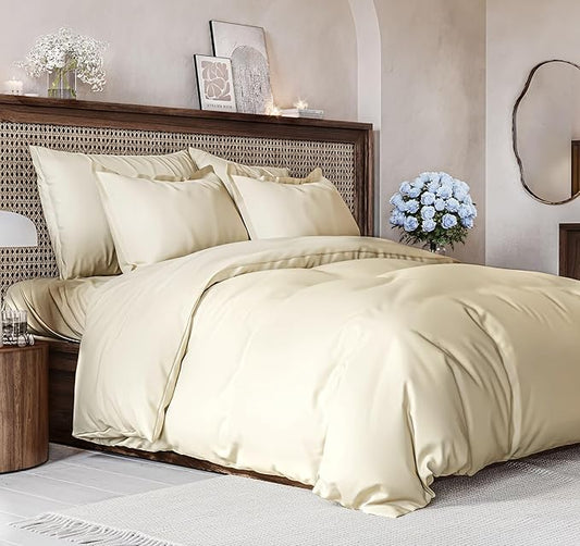 Duvet Cover Queen Size Set - Extra Soft Queen Size Duvet Cover 90 x 90 with 2 Pillow Shams - Hotel Luxury Easy Care and Fade Free w/Zipper Closures & Ties - Comfy Breathable Bedding Set (Off White)