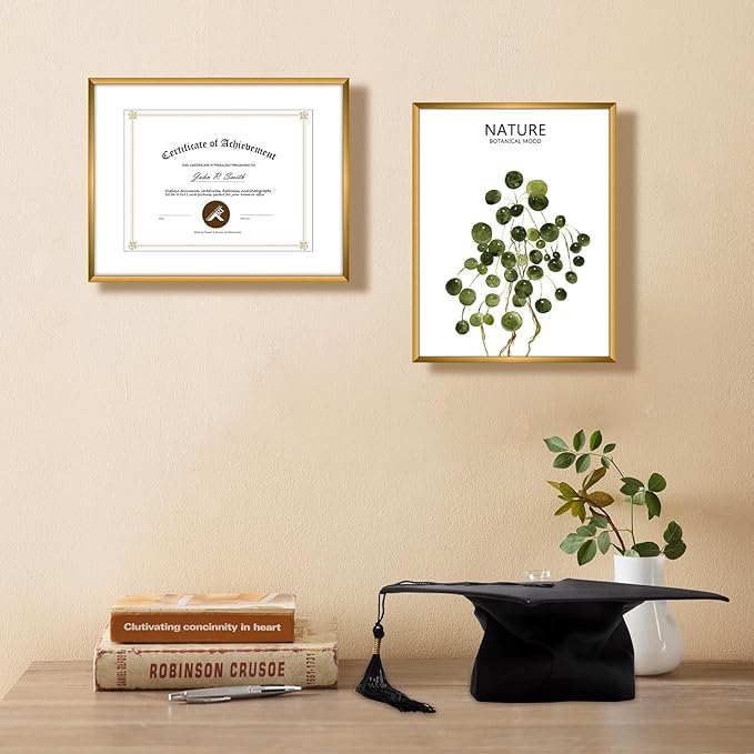 Golden State Art 14x11 Picture Frame 3 Pack - Aluminum Frames with 8.5x11 Removable Mats & Real Glass, Display 11x14 Photos or 8.5x11 Certificates - Bronze Gallery Wall Frames for Home Office Decor