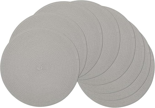 SHACOS Round Braided Placemats Set of 8 Washable Fabric Heat Resistant 15 inch Grey Round Table Mats for Dining Tables (Gray, 8)