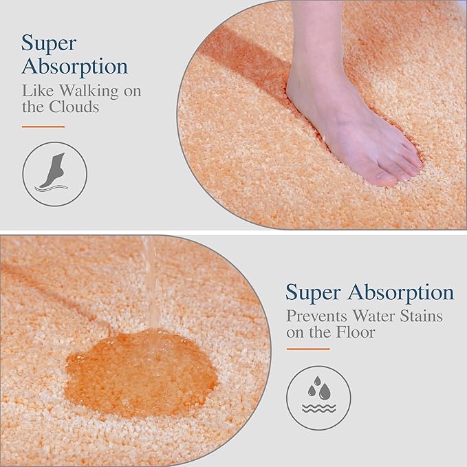 Walensee Bath Rug - Non Slip, Soft Microfiber Shaggy Bath Mat (20 x 32, Peach) Water Absorbent, Machine Washable, Thick Plush Shower Mat