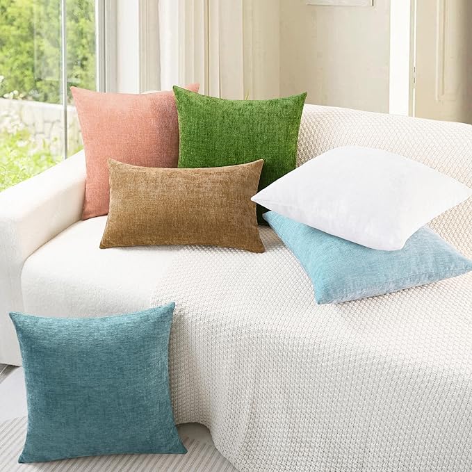 CaliTime Throw Pillow Covers Decorative 18 X 18 Inches Pack of 4 Cozy Chenille Cushion Cases for Couch Sofa Bed Living Room Home Light Blue Grey