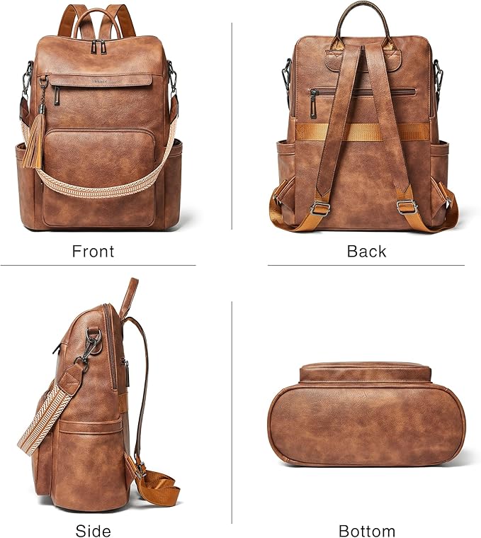 Shrrie Vegan Leather Laptop Backpack for Women 15.6 inch Work Backpack Fashion Travel Backpack Purse for Travel College Work