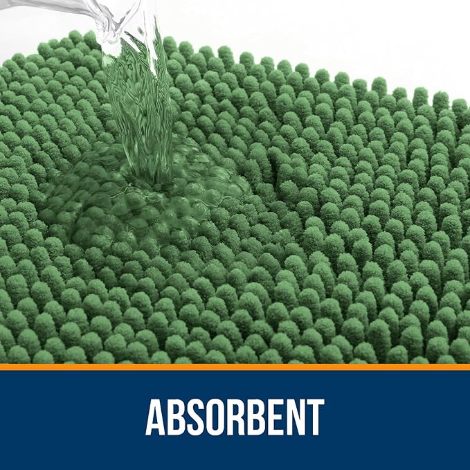 OLANLY Bathroom Rugs 47x24, Extra Soft Absorbent Chenille Bath Rugs, Rubber Backing Quick Dry, Machine Washable Bath Mats for Bathroom Floor, Tub and Shower, Home Decor Accessories, Olive Green