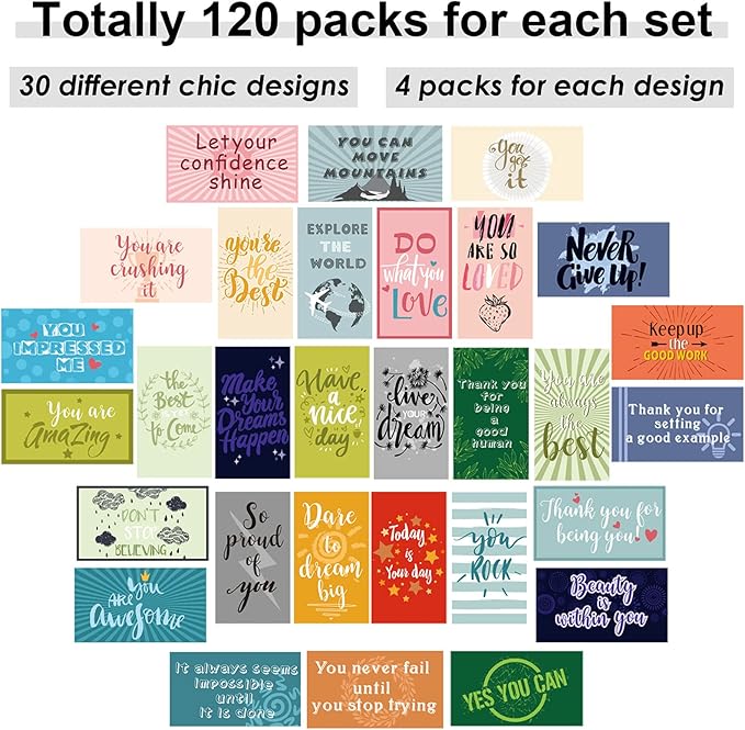 Outus 120 Pcs Motivational Encouragement Quote Cards Inspirational Kindness Appreciation Gratitude Business Cards Encouragement Mini Note Cards, 30 Styles, 3.5 x 2 Inch(Bright Style)