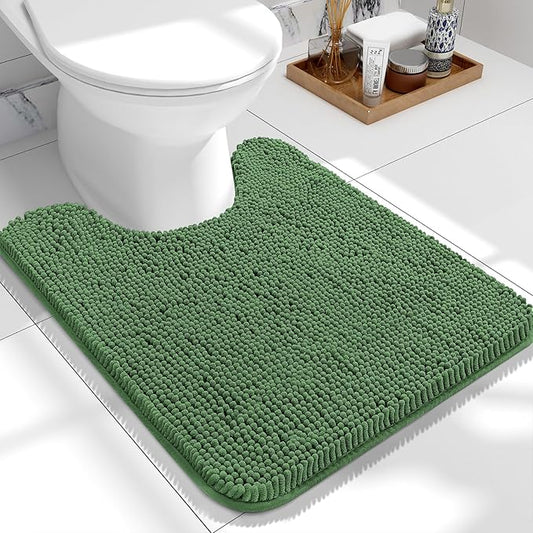 OLANLY Toilet Rugs U-Shaped 24x20, Extra Soft Absorbent Chenille Contour Bathroom Rugs for Toilet, Dry Quickly, Machine Washable, Non-Slip Bath Mat, Olive Green