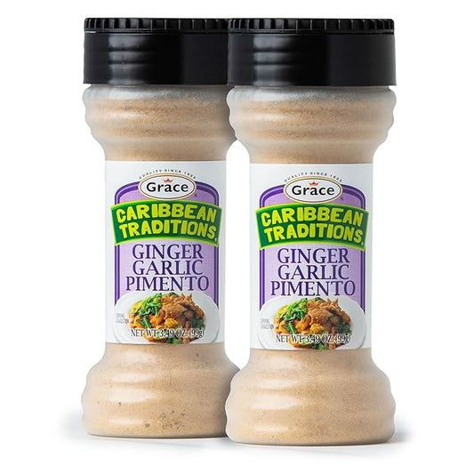 Grace Caribbean Traditions Ginger Garlic Pimento Seasoning - 2 Pack Jamaican Allspice Seasoning & Ginger Seasoning - With Jamaican Pimento Seeds