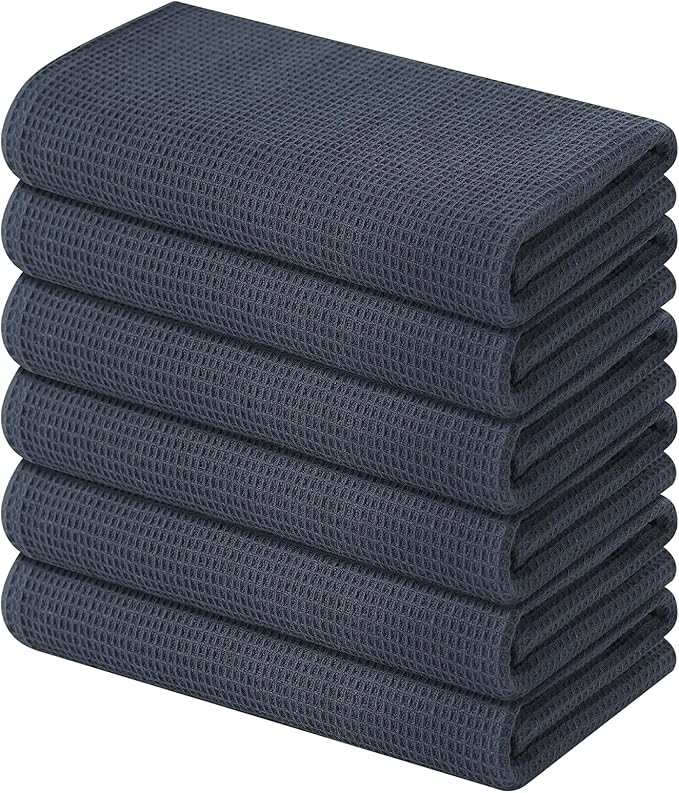Homaxy 100% Cotton Waffle Weave Kitchen Towels - 6 Pack Soft and Absorbent Dish Towels - 16 x 26 Inches Quick Dry Hand Towels - Dark Grey