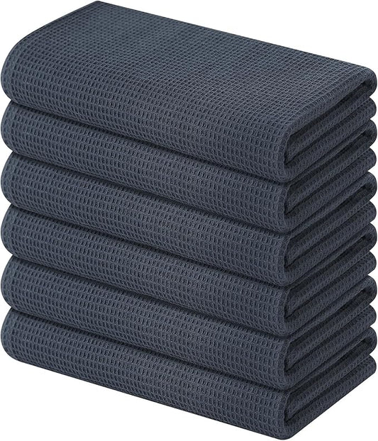 Homaxy 100% Cotton Waffle Weave Kitchen Towels - 6 Pack Soft and Absorbent Dish Towels - 16 x 26 Inches Quick Dry Hand Towels - Dark Grey