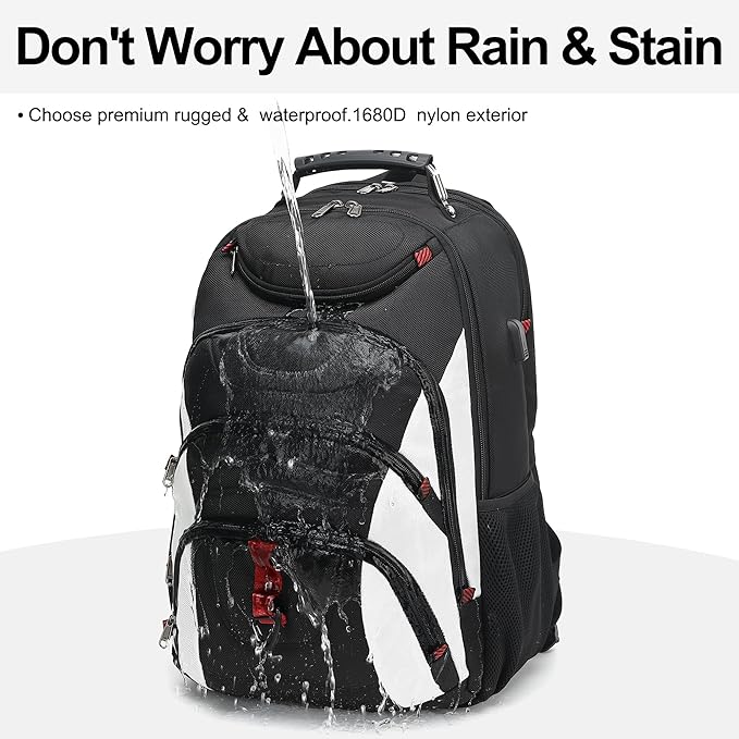 Boavan Laptop Backpack for men, 17.3 inch Laptop Bag with USB Port, Waterproof Travel Work Backpack Purse, Anti-Theft Teacher Nurse Doctor Casual Bookbags Office Business backpack，White