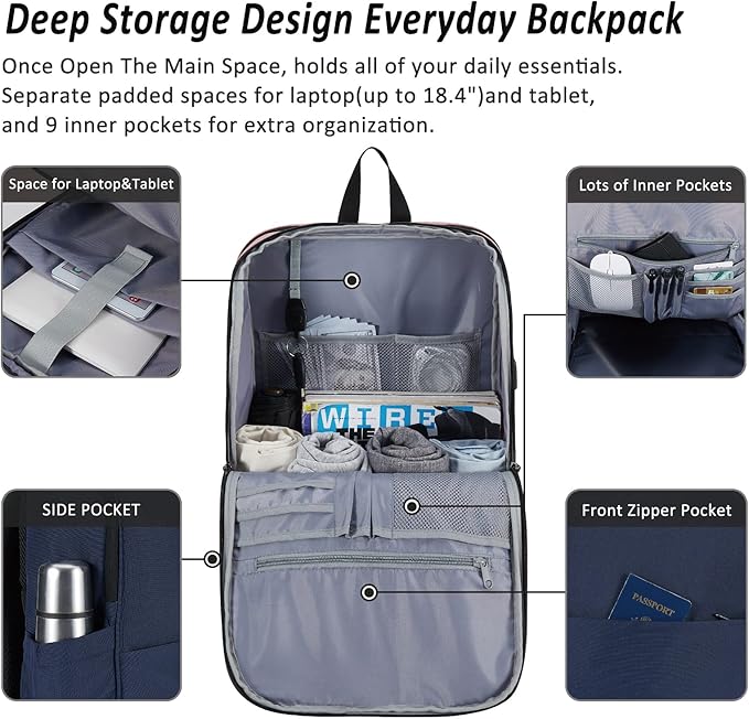 MAXTOP Travel Laptop Backpack with USB Charging Port Anti-Theft[Water Resistant] College Bookbag Fits 18.4 Inch Laptop