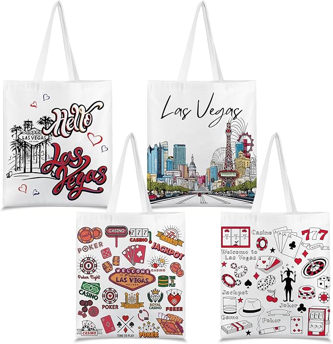 Paterr 4 Pcs City Souvenir Tote Bag-New York Chicago Seattle Los Angeles Boston San Francisco Paris Italy Las Vegas Nashville