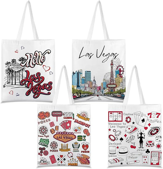 Paterr 4 Pcs City Souvenir Tote Bag-New York Chicago Seattle Los Angeles Boston San Francisco Paris Italy Las Vegas Nashville