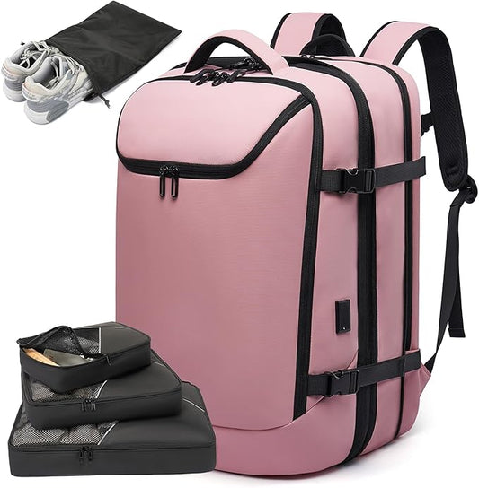 Travel Backpack for Women, 50L Carry On Backpack, Expandable Flight Approved Water Resistant Luggage with 3 Packing Cubes & USB Port, Laptop Backpack Fits 17.3 Inch Notebook