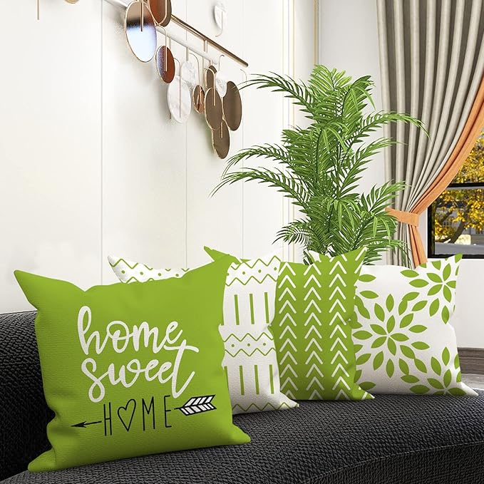 YCOLL Pillow Covers 16x16 Set of 4, Modern Sofa Throw Pillow Cover, Decorative Outdoor Linen Fabric Pillow Case for Couch Bed Car, Sage Green