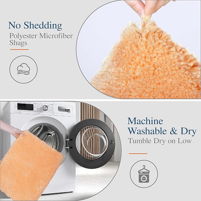 Walensee Bath Rug - Non Slip, Soft Microfiber Shaggy Bath Mat (20 x 32, Peach) Water Absorbent, Machine Washable, Thick Plush Shower Mat