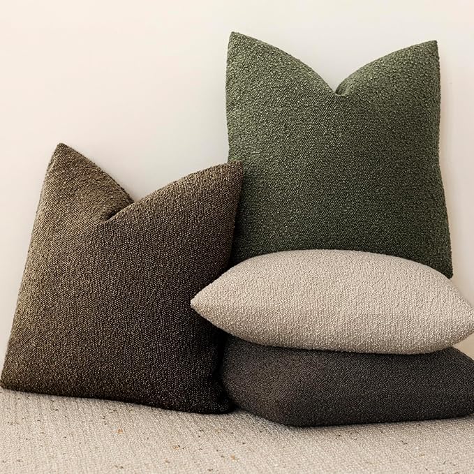 Foindtower Pack of 2, Decorative Textured Boucle Throw Pillow Covers Accent Solid Pillow Cases Cozy Soft Couch Cushion Case for Chair Sofa Bedroom Living Room Home Decor 22x22 Inch Chocolate