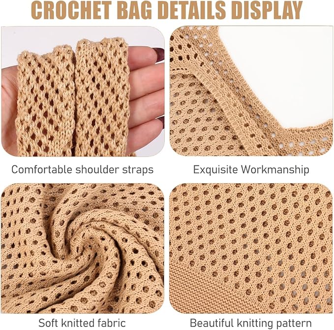 COOKOOKY Crochet Beach Tote bag Summer Beach Bag for Women Aesthetic Mesh Tote Bag Hippie Bag Knit Bag